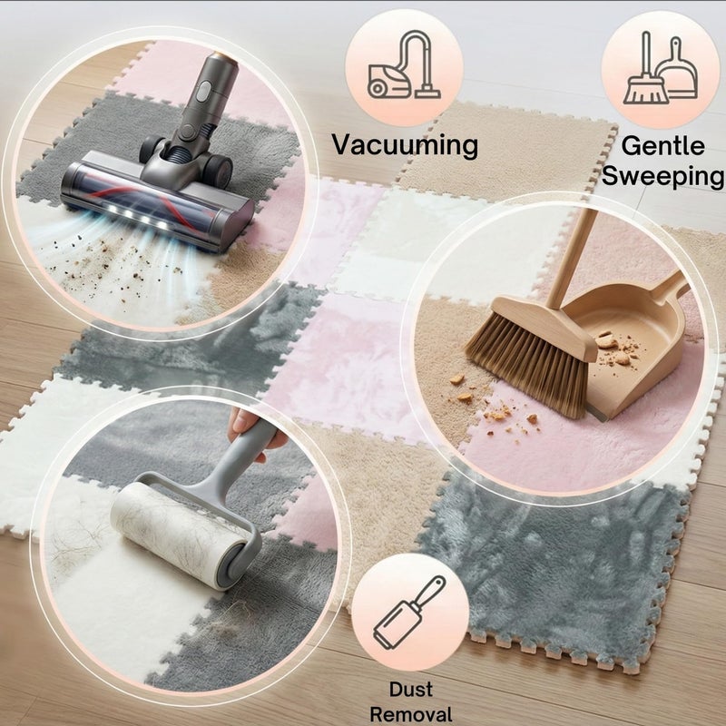 MADE4ALL Interlocking Carpet Tiles 4 PCS Pack – Soft Plush Floor Tiles for Small Areas, Nursery, Kids Room, Bedroom & Home Office – Washable, Non-Slip, Easy DIY Install – White - Image 5